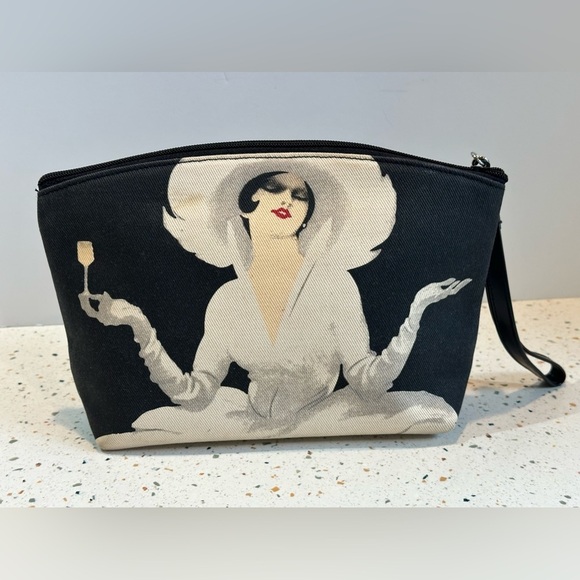 Vermouth Bianco Sequin Lady in Big Hat with Drink Clutch Travel or Cosmetics Bag - Picture 8 of 11